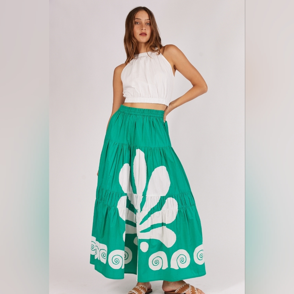 NWT Itami Mayan Green‎ Eden Poplon Cotton Midi Skirt 3/M